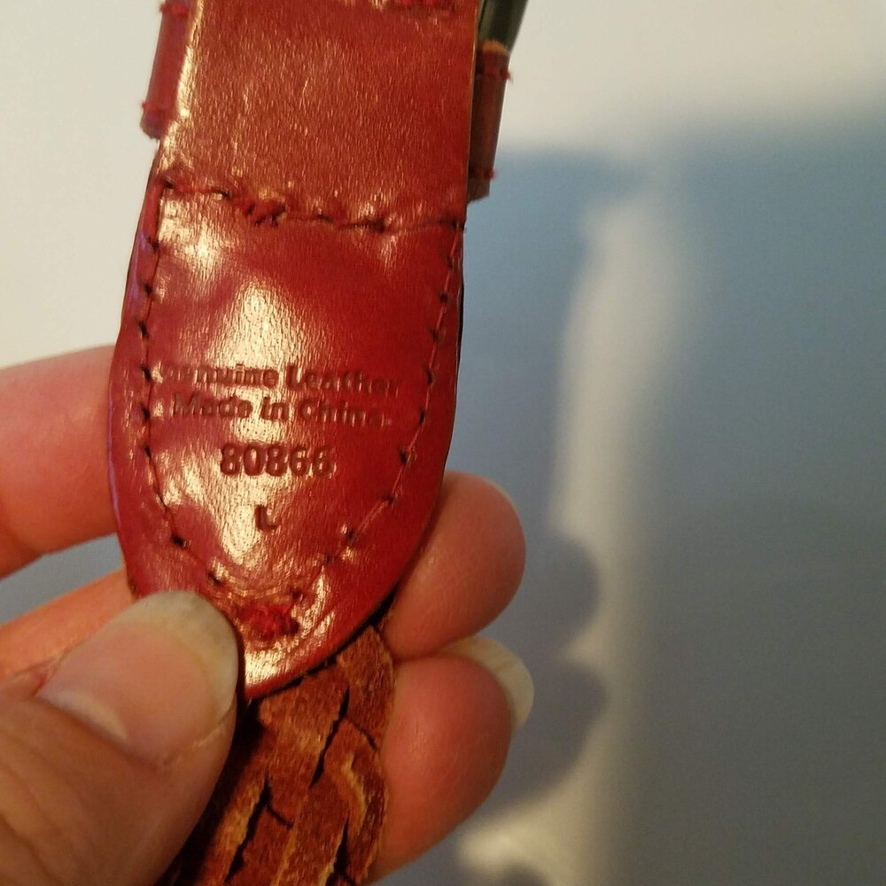 Genuine Braided Leather Belt Large Women's Red Thin 38 1/2" Length 7/8" Wide - Picture 3 of 3